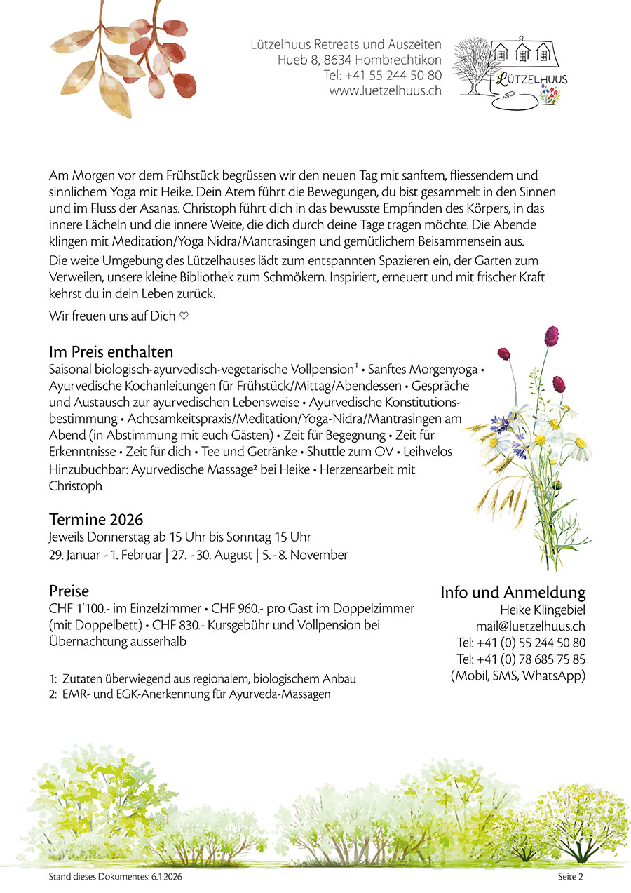 Ayurvedisch Kochen Retreat 3 Tage