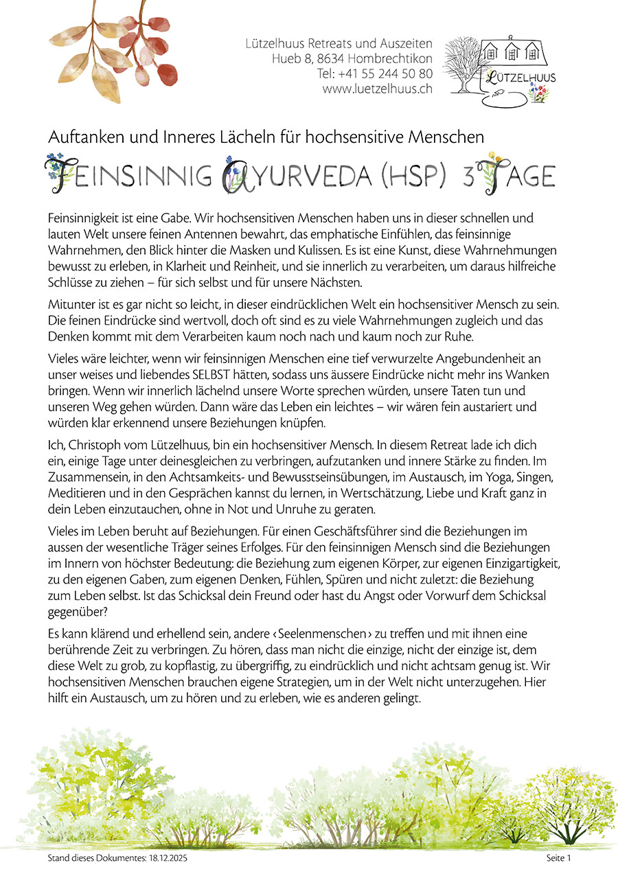 Retreat Feinsinnig Ayurveda HSP PDF
