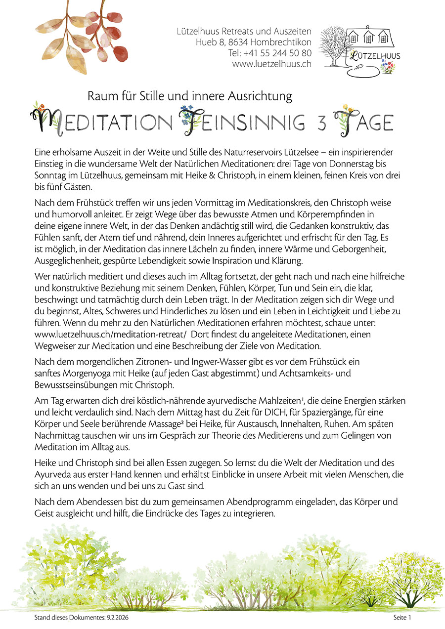 Meditation Feinsinnig Retreat 3 Tage