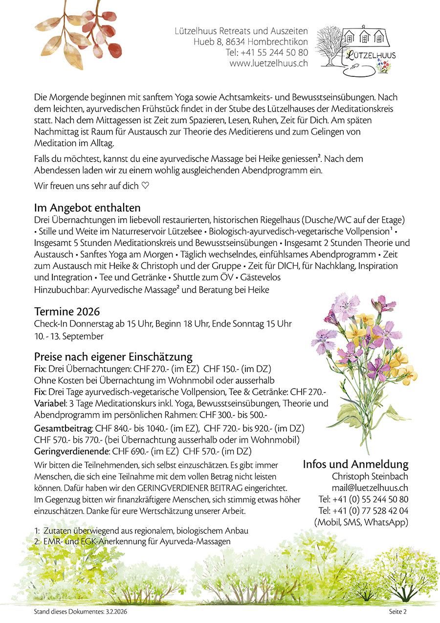 Meditation Fortgeschritten Retreat 3 Tage