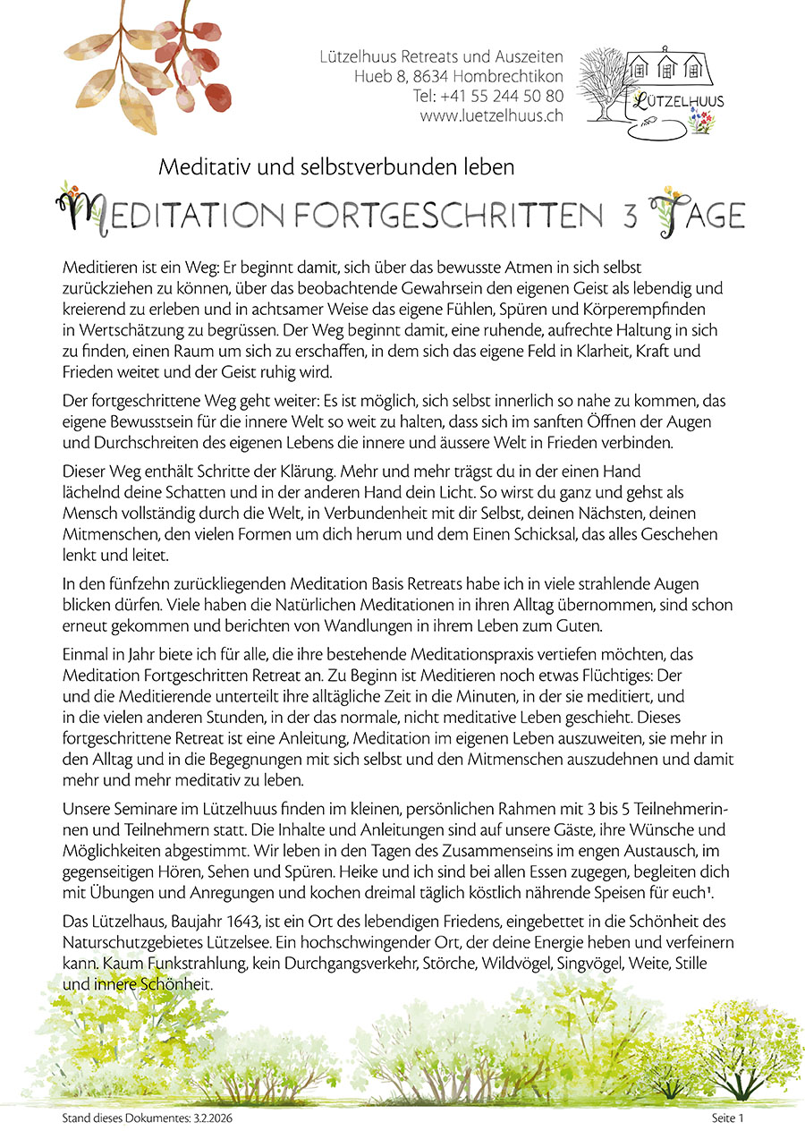 Meditation Fortgeschritten Retreat 3 Tage