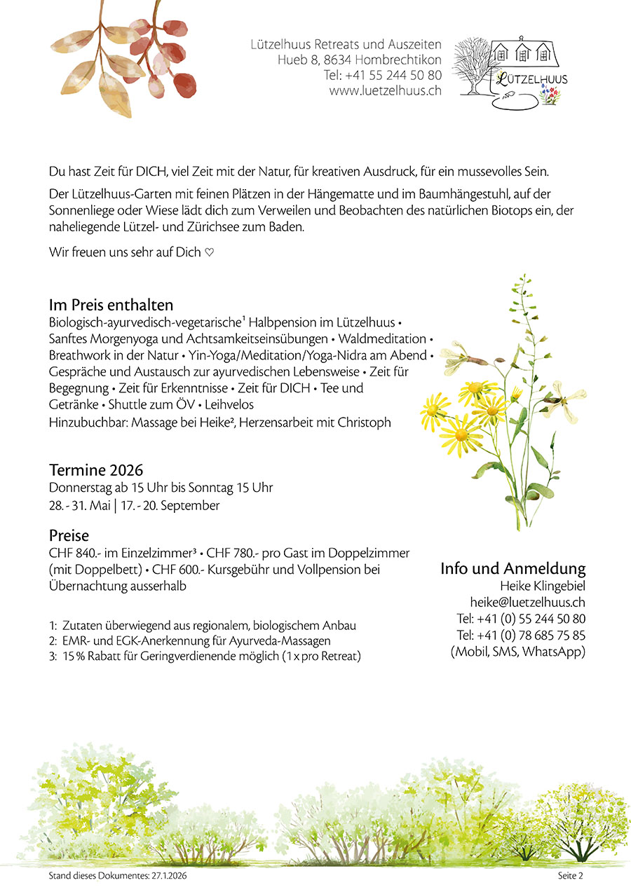 Ayurveda Naturverbunden 3 Tage Retreat